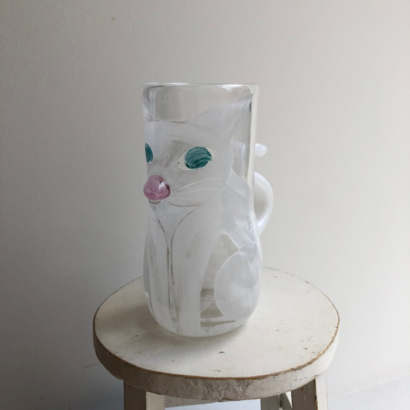 限定販売***ねこっぷ[ホワイト×クリア]土井朋子　白猫cat cup 2枚目の画像