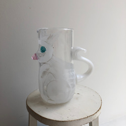 限定販売***ねこっぷ[ホワイト×クリア]土井朋子　白猫cat cup 3枚目の画像