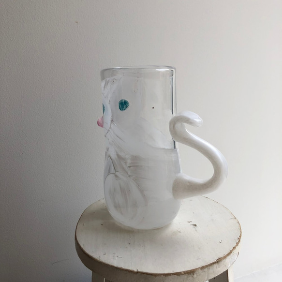 限定販売***ねこっぷ[ホワイト×クリア]土井朋子　白猫cat cup 4枚目の画像