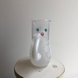 限定販売***ねこっぷ[ホワイト×クリア]土井朋子　白猫cat cup 6枚目の画像