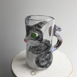 限定販売***ねこっぷ[グレー×クリア]土井朋子　サバトラ猫cat cup 2枚目の画像