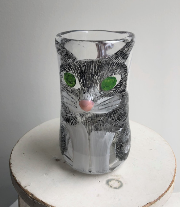 限定販売***ねこっぷ[グレー×クリア]土井朋子　サバトラ猫cat cup 7枚目の画像