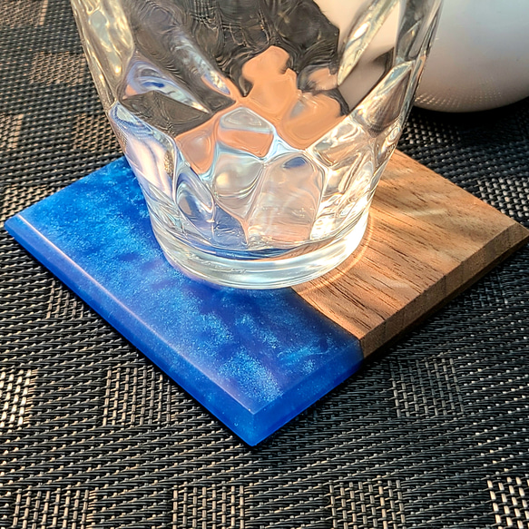 【幸福時刻杯墊】Elcela Wood Resin Wooden Blue Blue Matte Finish 第3張的照片