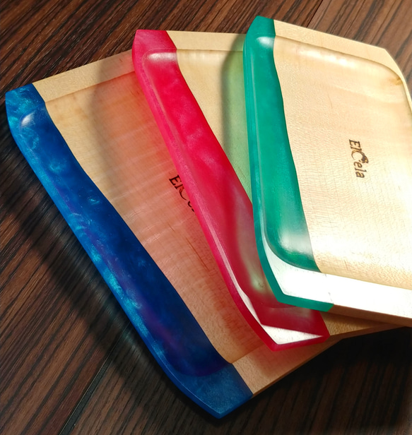 【舒適迎接顧客的高級木質樹脂收銀盤】Elcela木質藍粉色綠色 第9張的照片
