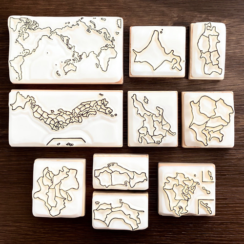 地図の消しゴムはんこ 10点セット 世界・日本・地方 スタンプ マップ