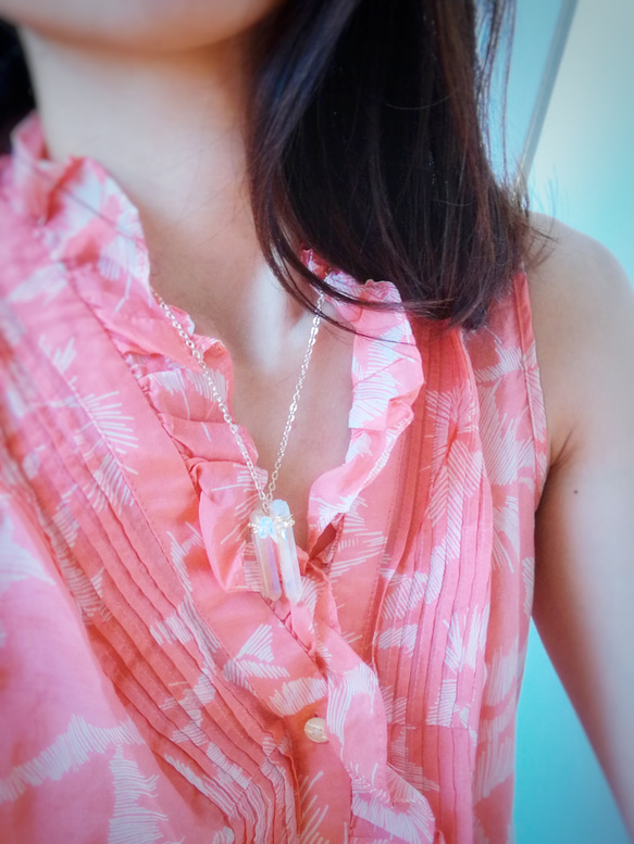 【monokli】pink crystal beachy necklace 1枚目の画像
