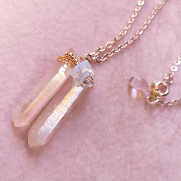 【monokli】pink crystal beachy necklace 4枚目の画像