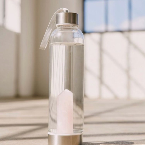 100%天然石 クリスタルウォーターボトル ローズクォーツ ピンク グラス