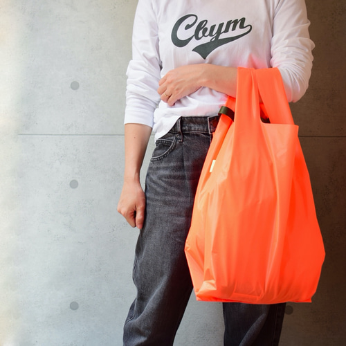 肩掛けにもなる2wayエコバッグ ＜蛍光オレンジ＞ 撥水 軽量 エコバッグ