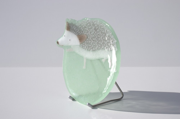 【ガラス】動物小皿 ハリネズミ ミントグリーン 7枚目の画像
