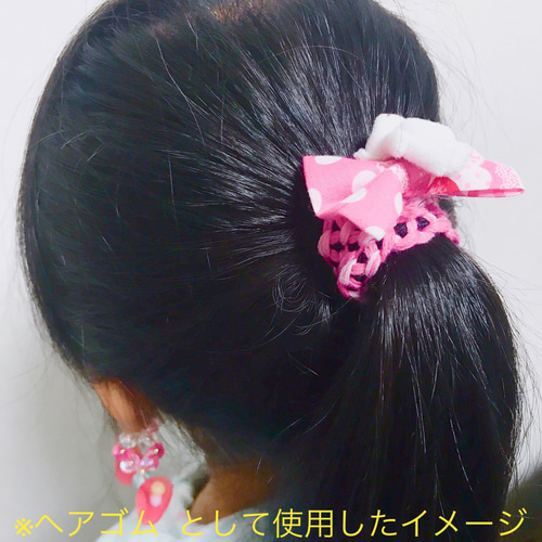 オーガンジーリボンとクマさんのミサンガ風ヘアゴム ブレスレット 