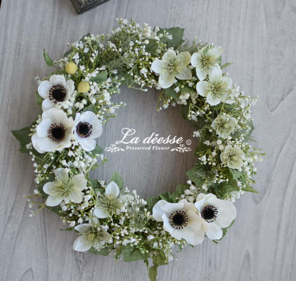 爽やかグリーンアネモネリース｜約３０㎝　お家時間もゆっくりと寛ぎと癒しを【Creema限定 】再販