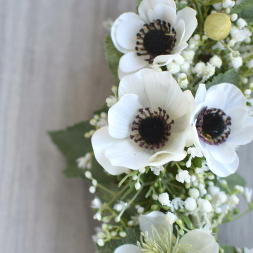 商品名【茉白】ナチュラル♥アネモネのフラワーリース 玄関リース 白