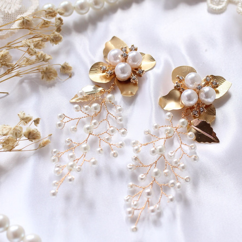 PourVous ピアス ビジュー コットンパール 結婚式ピアス 結婚式