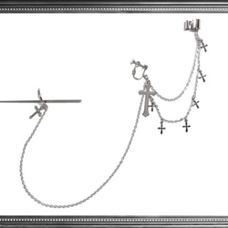 ゴシック・パンク・ゴスロリヴィジュアル系十字架のイヤーカフス＆偽口ピアス/ダミー口ピアス銀・コスプレなど 2枚目の画像