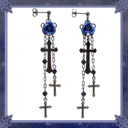 哥特式朋克哥特蘿莉視覺玫瑰和十字架穿孔/藍色耳環多變/ cosplay等 第2張的照片