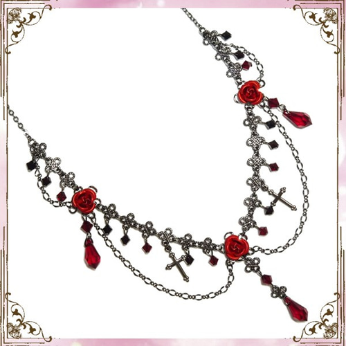 即購可Nodress 十字架アクセサリー付き　半袖　ブラウス　レッド 即購可Nodress 十字架アクセサリー付き 半袖 ブラウス レッド