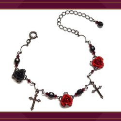 Gothic・Punk・Gothic Lolita Visual Kei Rose &amp; Cross Bracelet/R 第1張的照片