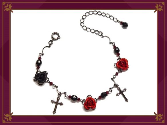 Gothic・Punk・Gothic Lolita Visual Kei Rose &amp; Cross Bracelet/R 第1張的照片