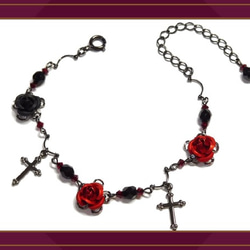 Gothic・Punk・Gothic Lolita Visual Kei Rose &amp; Cross Bracelet/R 第2張的照片