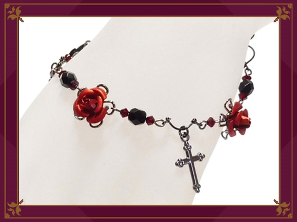 Gothic・Punk・Gothic Lolita Visual Kei Rose &amp; Cross Bracelet/R 第3張的照片