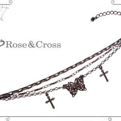 ゴシック・パンク・ゴスロリヴィジュアル系蝶＆チェーンのブレスレット/黒バタフライ・コスプレなど 1枚目の画像