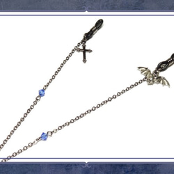 哥特式朋克哥特式Lolita蝙蝠和十字架眼鏡鏈，藍色玻璃碼，角色扮演等 第2張的照片