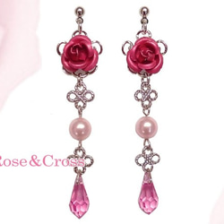 Princess ☆ Rose &amp; Pink Drops Earrings Silver / 耳環可以更換！適合婚禮和派 第1張的照片