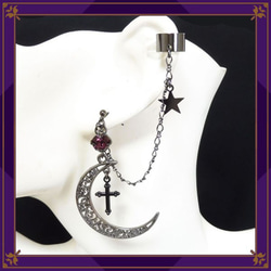 新月太空黑紫色單隻耳環耳夾袖扣哥德蘿莉哥德角色扮演萬聖節 第1張的照片