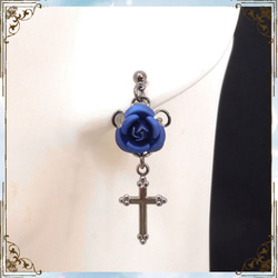 哥特式，朋克，哥特式Lori視覺玫瑰和十字架耳環/海軍藍色耳環多變 第3張的照片