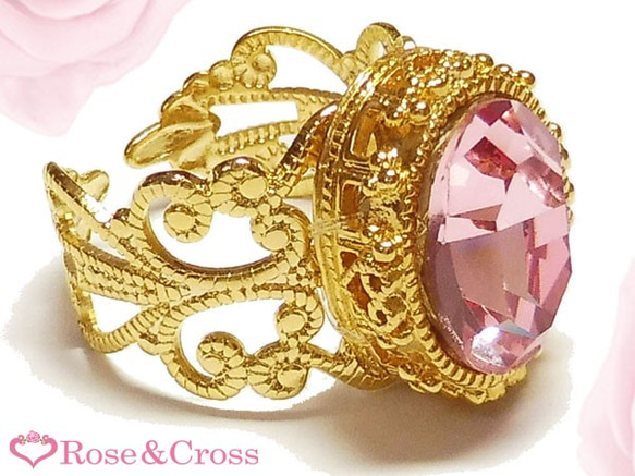 公主系統粉紅色華麗的施華洛世奇環形燈玫瑰的顏色（環）一刀切施華洛世奇石金 第2張的照片
