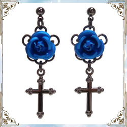 Gothic Punk Gothic Lolita Visual Kei Rose &amp; Cross Earrings / 第1張的照片