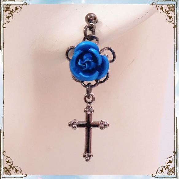 Gothic Punk Gothic Lolita Visual Kei Rose &amp; Cross Earrings / 第3張的照片