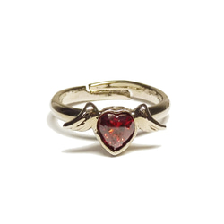 公主紅色立方氧化鋯戒指（戒指）免費尺寸銀色銀色羽毛心臟配件 第2張的照片