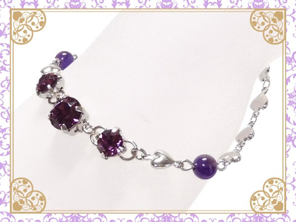 二月生日石天然石紫水晶和銀心鏈手鍊 第3張的照片