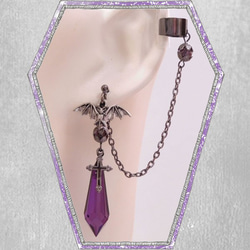 コウモリ 蝙蝠 十字架 クロス 紫 パープル イヤーカフス＆ピアス