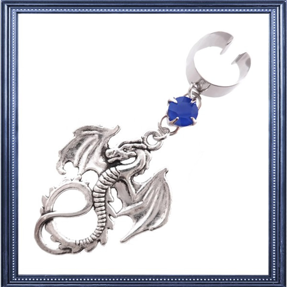 Dragon Dragon Dragon Fantasy Silver Silver（入耳式）一隻耳朵的耳夾藍色哥特式哥特Lol 第2張的照片