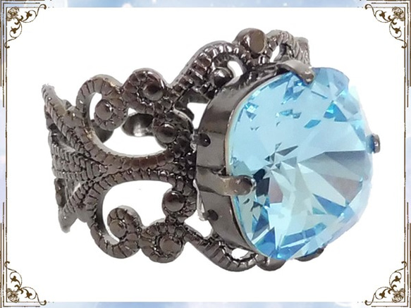 哥特式施華洛世奇戒指免費尺寸藍色戒指哥特式洛麗塔朋克V配件 第3張的照片
