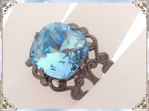 哥特式施華洛世奇戒指免費尺寸藍色戒指哥特式洛麗塔朋克V配件 第4張的照片
