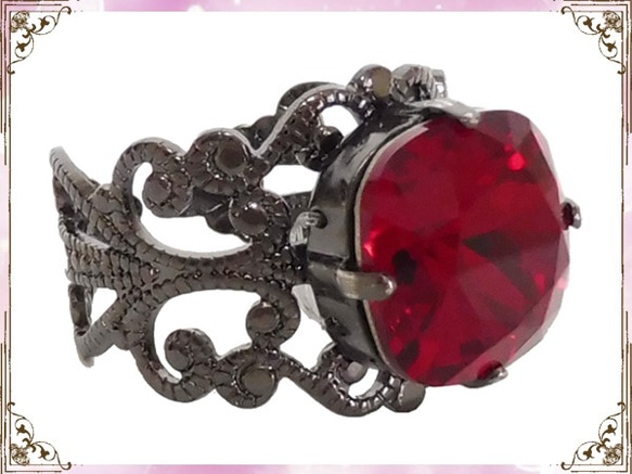 哥特式施華洛世奇戒指免費尺寸紅色紅色戒指哥特式洛麗塔朋克V配件 第3張的照片