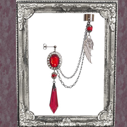 羽毛羽毛（耳袖和耳環/耳環）紅色哥特式洛麗塔朋克V飾品（一隻耳朵） 第2張的照片