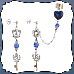 Key Key Heart Crown Crown Blue Blue Silver Silver Earrings耳環耳夾耳箍 第1張的照片