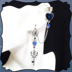 Key Key Heart Crown Crown Blue Blue Silver Silver Earrings耳環耳夾耳箍 第2張的照片