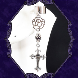 玫瑰玫瑰玫瑰十字架十字架紫色紫色耳套耳夾耳套哥特式Lolita朋克配飾 第1張的照片