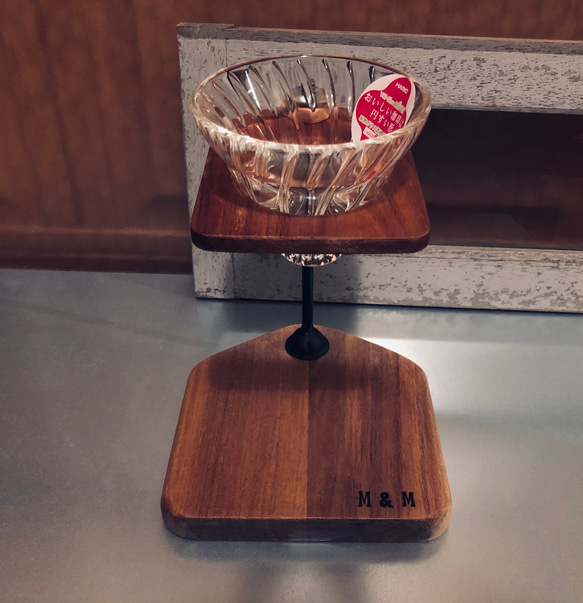 アカシア木材製 コーヒー スタンド ドリッパー　オリジナルコースターセット 2枚目の画像