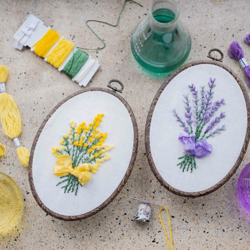 ☆ハンドメイド刺繍ポーチ袋野花カモミールディジー・ミモザ