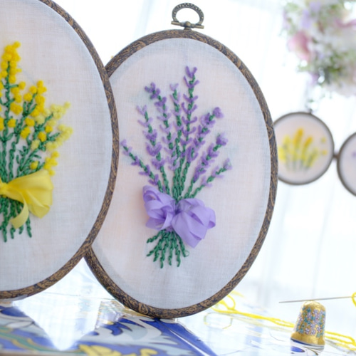 ミモザ・ラベンダー花刺繍製作キット_【大枠】_A.F.E 12