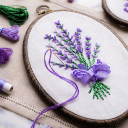 レッスンバッグ ×2 オリーブ刺繍 ラベンダー刺繍 - 手提げ