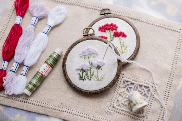 ❤️ノラニンジンの花刺繍制作キット_A.F.E05 〜A.F.Eモール刺繍糸でつくる簡単刺繍キット 2枚目の画像