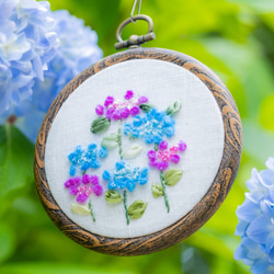 紫陽花の刺繍制作キット_A.F.E19〜6種の手芸素材で簡単に刺繍できる花刺繍シリーズ 2枚目の画像